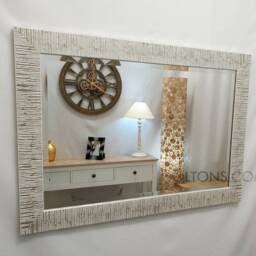 John Lewis Blanca Wood Frame Wall Mirror Bevelled Glass 106x76cm Silver White - thumbnail 3