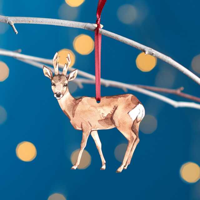 Roe Deer Christmas Tree Decoration, Birch Plywood Ornament, Animal Lover Gift, Festive Watercolour Art, Traditional Keepsake - image 1