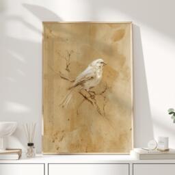 Quiet Perch, Vintage Bird Wall Art, Neutral Sketch Print, Antique Style Nature Artwork, Minimal Classic Art - thumbnail 1