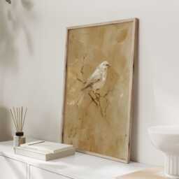 Quiet Perch, Vintage Bird Wall Art, Neutral Sketch Print, Antique Style Nature Artwork, Minimal Classic Art - thumbnail 2
