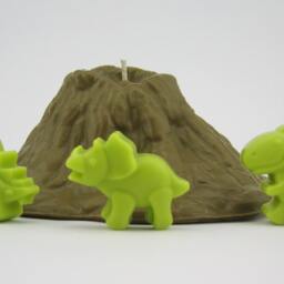 Volcano Pillar Candle With Green Dinosaurs - Dinosaur Wax Melts Option - thumbnail 3