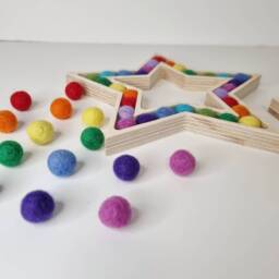 Rainbow Star - Wool Felt Ball Pom Wooden Sustainable Wood Anniversary - thumbnail 2