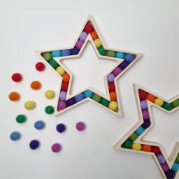 Rainbow Star - Wool Felt Ball Pom Wooden Sustainable Wood Anniversary - thumbnail 3