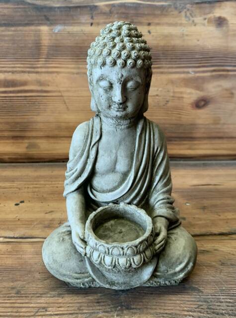 Stone Garden Tea Light T-Light Buddha Statue Hand Cast Ornament - image 1