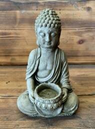 Stone Garden Tea Light T-Light Buddha Statue Hand Cast Ornament - thumbnail 1