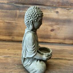 Stone Garden Tea Light T-Light Buddha Statue Hand Cast Ornament - thumbnail 2