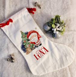 Christmas Stocking, Child's Santa Xmas Decoration, Personalised Custom - thumbnail 1