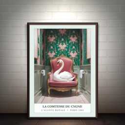 Maximalist Swan Bathroom Art Print Royal Emerald Green Powder Room Decor, Wall - thumbnail 3