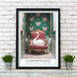 Maximalist Swan Bathroom Art Print Royal Emerald Green Powder Room Decor, Wall - thumbnail 2