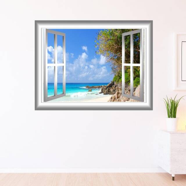 Beach Wall Decal Coastline 3D Mural Window Frame Vinyl Peel & Stick Sticker Vwaq-Nw71 - image 1