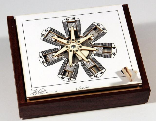 Radial Engine Mechanicard - Desktop Kinetic Sculpture Automata, Aircraft Engine Memoribilia, Amazing Mechanism