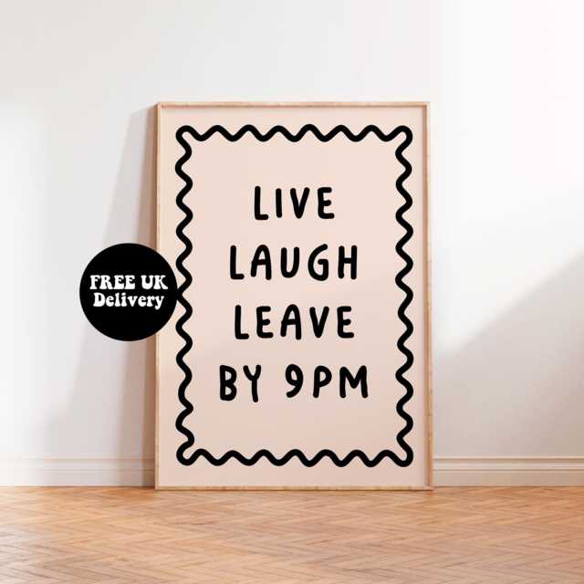 Live Laugh Leave By 9Pm Print, Hand Drawn Neutral Art, Funny Boho Poster, Dorm Room Decor, Large Printable Living Doom Home Decor Gift - image 1