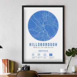 Sheffield Wednesday Hillsborough Minimalist Map Prints & Frames - Owls Gift Decor Football F.c. Dad Granddad Brother Uncle Stadium - thumbnail 2