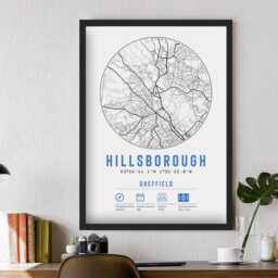 Sheffield Wednesday Hillsborough Minimalist Map Prints & Frames - Owls Gift Decor Football F.c. Dad Granddad Brother Uncle Stadium - thumbnail 3