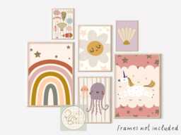 Set Of Bright Rainbow, Ocean & Unicorn Gallery Wall Prints For A Playroom, Bedroom Or Nursery - Prints Only - thumbnail 1