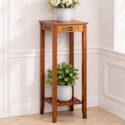 2 Tier Bamboo Plant Stand Indoor Corner Shelf Square Wooden Holder - thumbnail 2