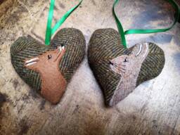 Hand Crafted Harris Tweed Animal Design Embroidered Hanging Heart Decoration - thumbnail 1
