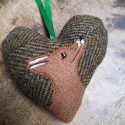 Hand Crafted Harris Tweed Animal Design Embroidered Hanging Heart Decoration - thumbnail 3