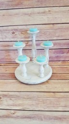 Distressed White Wooden Candle Holder Multi-Tiered Farmhouse Table Centerpiece - thumbnail 2