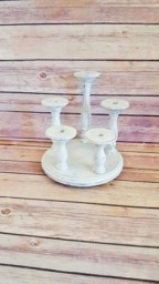 Distressed White Wooden Candle Holder Multi-Tiered Farmhouse Table Centerpiece - thumbnail 3