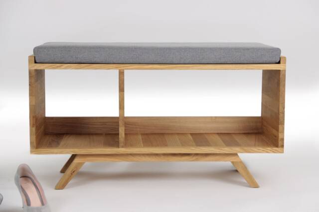 Otto 89 - Solid Oak Entryway Bench With Shoe Storage Mid-Century Modern Hallway Seat - image 1