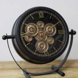Cog Clock Black & Gold Desk Clock On Stand Roman Numerals Behind Glass Styled Animated Design - thumbnail 2