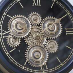 Cog Clock Black & Gold Desk Clock On Stand Roman Numerals Behind Glass Styled Animated Design - thumbnail 4