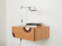 Floating Bedside Table With 1 Drawer in Bamboo Wood Handmade Italy