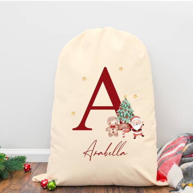 Santa Sack & Optional Stocking -Personalised First Christmas Special Delivery Boy Girl Eve Presents Merry Xmas Name Initial Matching Sibling - image 1