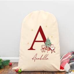 Santa Sack & Optional Stocking -Personalised First Christmas Special Delivery Boy Girl Eve Presents Merry Xmas Name Initial Matching Sibling - thumbnail 1