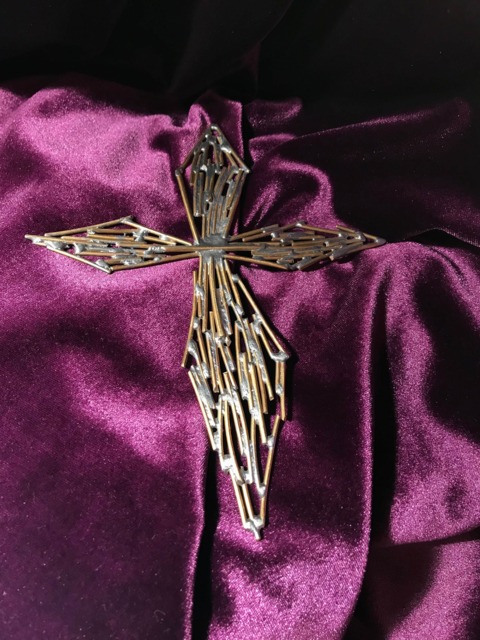 Handmade Wire Sculpture Cross Ornament, Decor, Brass Cross Wall Decoration, Industrial Ornaments - image 1