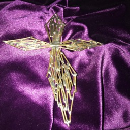 Handmade Wire Sculpture Cross Ornament, Decor, Brass Cross Wall Decoration, Industrial Ornaments - thumbnail 3