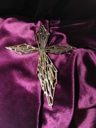 Handmade Wire Sculpture Cross Ornament, Decor, Brass Cross Wall Decoration, Industrial Ornaments - thumbnail 1