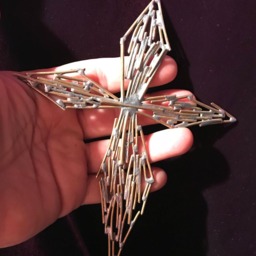 Handmade Wire Sculpture Cross Ornament, Decor, Brass Cross Wall Decoration, Industrial Ornaments - thumbnail 4