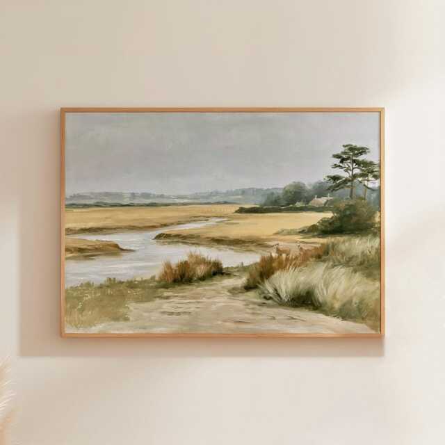 Coastal Dune Poster, Blue Beach Print, Seascape Wall Art, Paper - image 1
