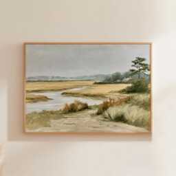 Coastal Dune Poster, Blue Beach Print, Seascape Wall Art, Paper - thumbnail 1