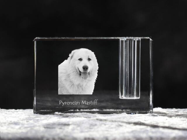 Pyrenean Mastiff , Crystal Pen Holder With Dog, Souvenir, Decoration, Limited Edition, Collection - image 1