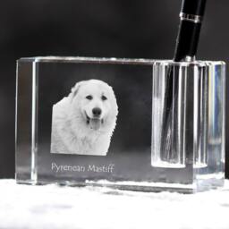 Pyrenean Mastiff , Crystal Pen Holder With Dog, Souvenir, Decoration, Limited Edition, Collection - thumbnail 2