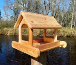 Large Post Mount Fly Through Platform Bird Or Squirrel Feeder Cedar Wood