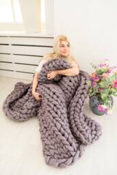 Chunky Knit Blanket, Chunky Throw, Giant Knitted Throw Arm Throw, Merino Wool Yarn - thumbnail 1