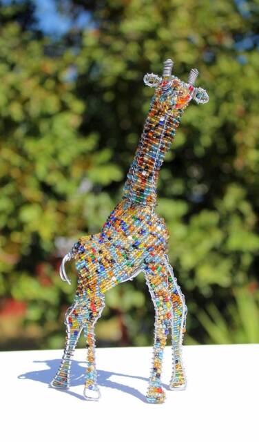 Beaded Giraffe Sculpture Colorful African Animal Art Decor - image 1