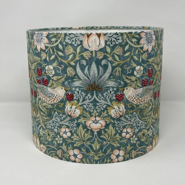 William Morris Strawberry Thief Drum Lampshade in Aqua - image 1