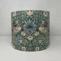 William Morris Strawberry Thief Drum Lampshade in Aqua - thumbnail 2