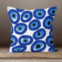 Blue Bead Cushion Cover/Evil Eye Pillow Cover/Good Luck Home Decor/ & White Top/Housewarming Gift/Gift For Her/Patio Textile - thumbnail 3