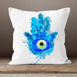 Blue Bead Cushion Cover/Evil Eye Pillow Cover/Good Luck Home Decor/ & White Top/Housewarming Gift/Gift For Her/Patio Textile - thumbnail 4