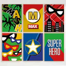 Superhero Gallery Wall Prints, Boys Bedroom Decor, Personalised, Superhero Posters, Playroom Art, Colourful Kids Bright - thumbnail 2