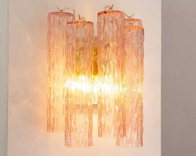 Design Wall Lamp H35cm - Murano Pink Glass Hand-Blown Italy Decorative Light - image 1