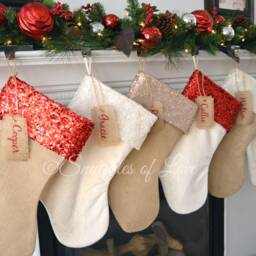 Personalized Burlap Christmas Stocking Sequin Cuff With Velvet Or - thumbnail 2