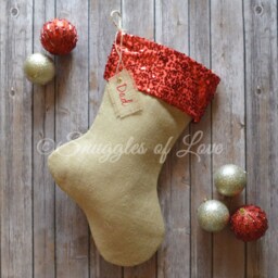 Personalized Burlap Christmas Stocking Sequin Cuff With Velvet Or - thumbnail 3