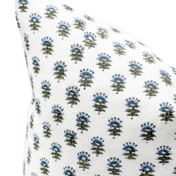 Designer Floral in Olive Green & Blue On Off White Linen Pillow Cover, Cover, Decorative Throw Pillow, Farmhouse Pillow - thumbnail 2